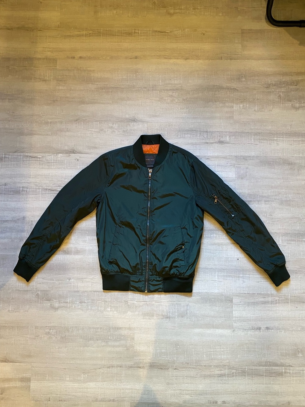 Zara Men's Dark Teal Bomber Jacket